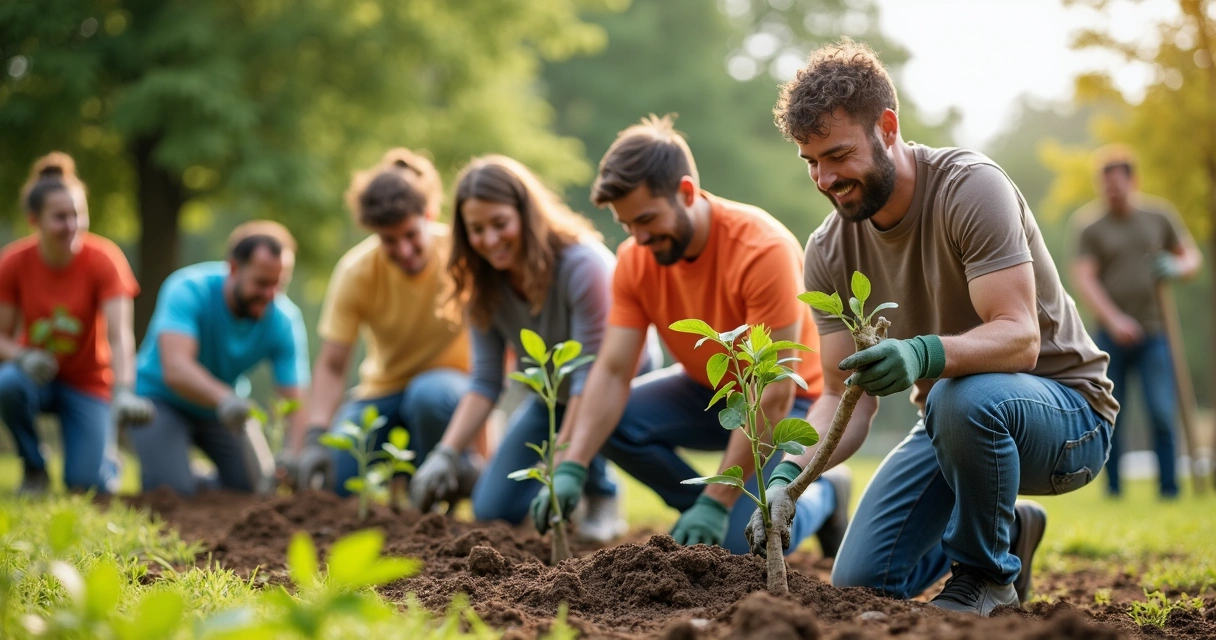 Grupo de pessoas em atividade comunitária de responsabilidade social