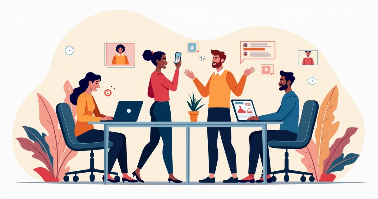 Equipe produzindo conteúdo digital para campanha 
