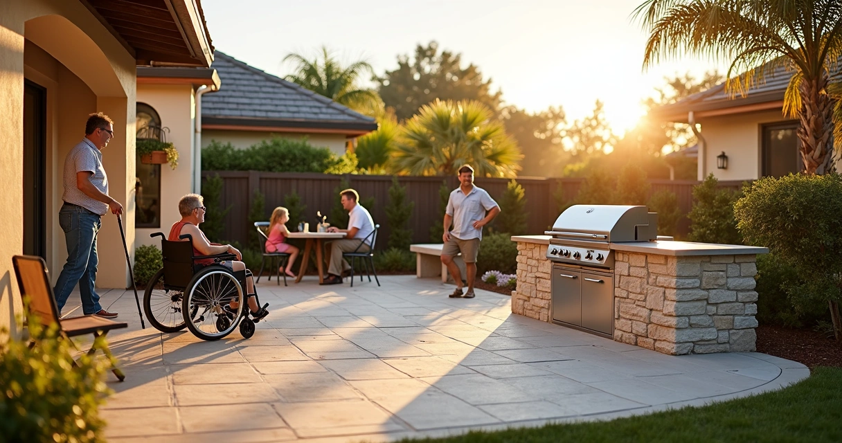 Multi-level Florida patio with accessible BBQ layout 