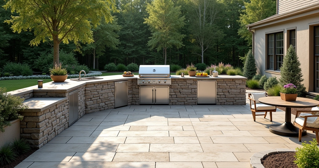 Accessible grill station with paver patio and wide pathways 