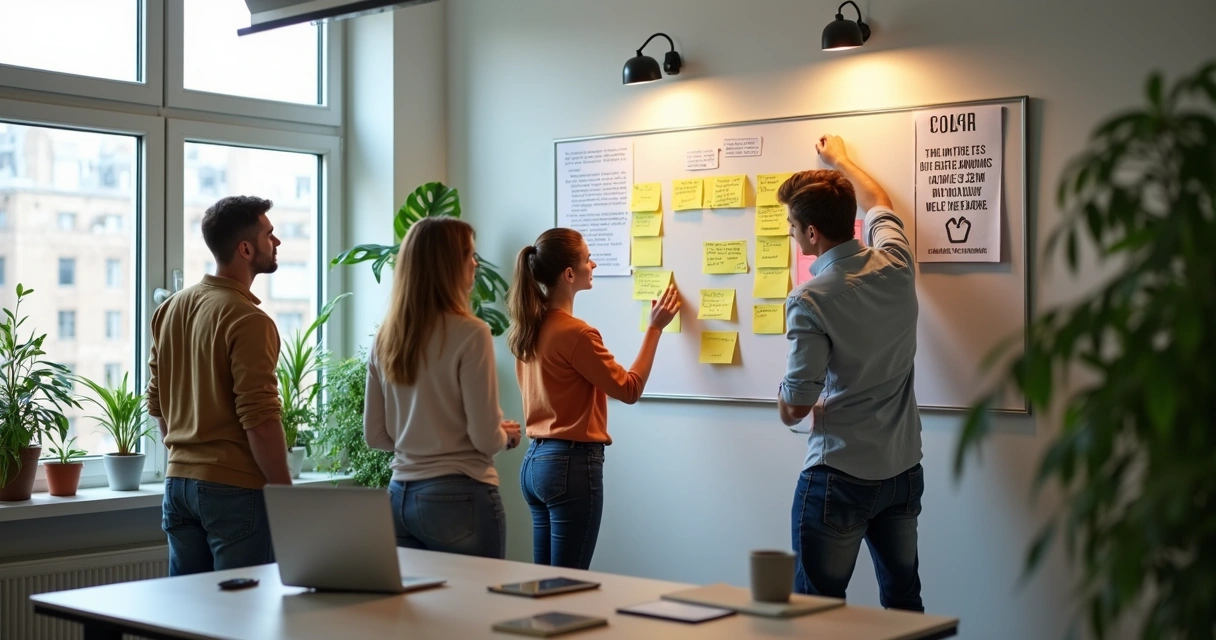 Equipo aplicando cambios en la oficina 
