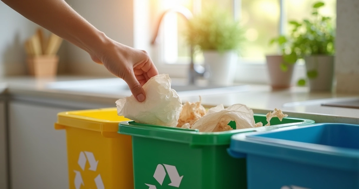 Persona poniendo residuos en el contenedor de reciclaje