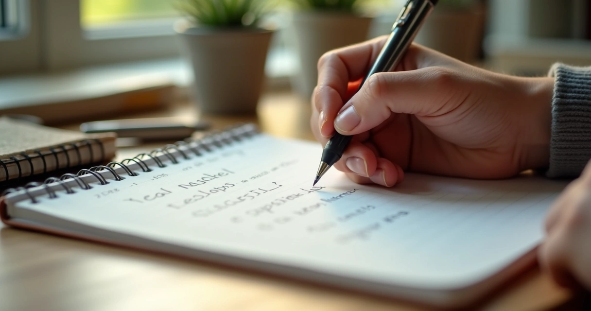 Persona anotando acciones conscientes en cuaderno 