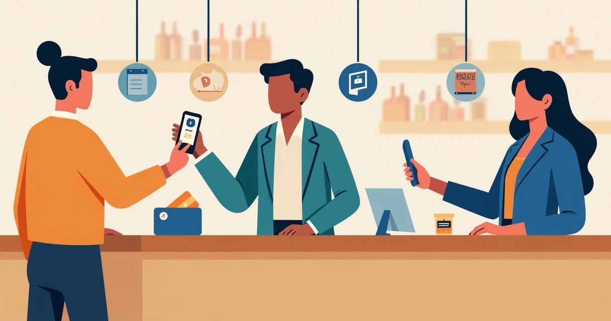 Diversas pessoas pagando com Pix, cartão e carteira digital 