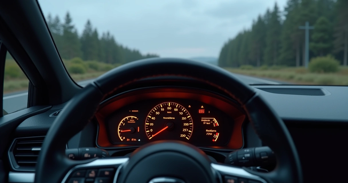 Painel de carro acelerando com luz de freio de mão acesa 
