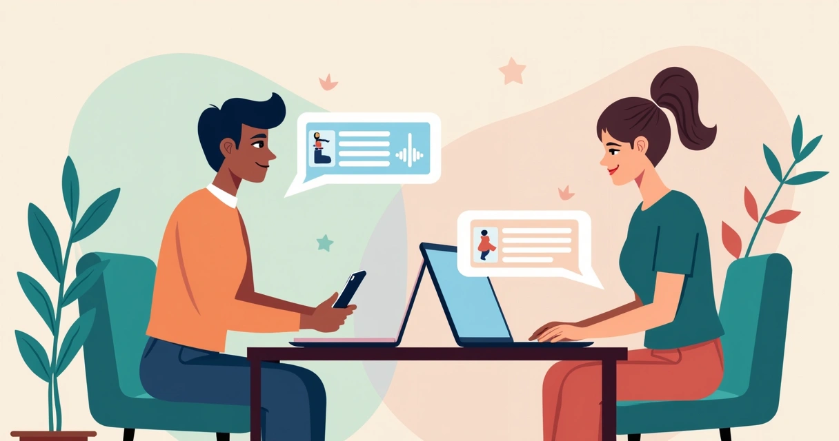 Pessoa usando chatbot acessível em diferentes dispositivos 
