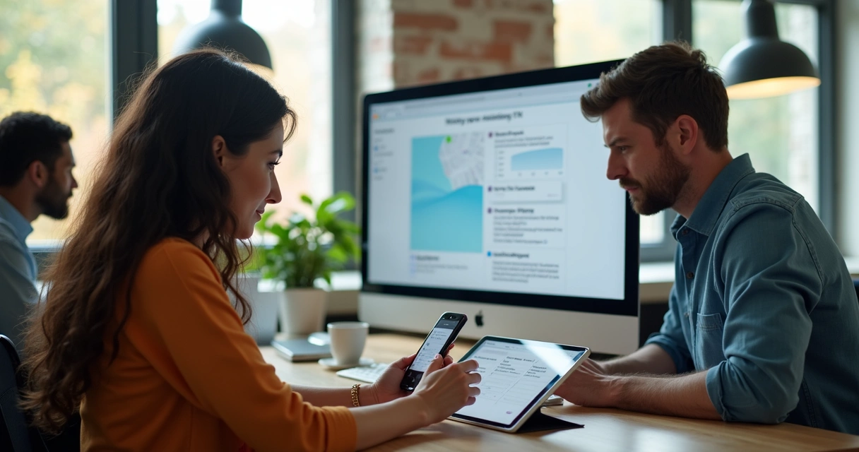 Usuários usando site profissional em diferentes dispositivos