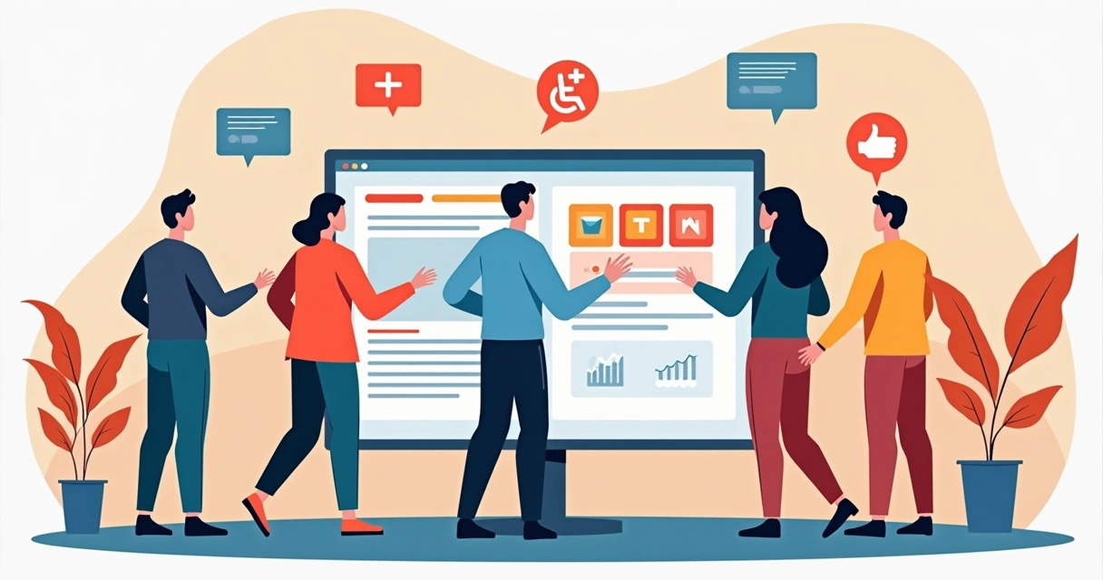 Usuários com diferentes necessidades usando site acessível com JavaScript