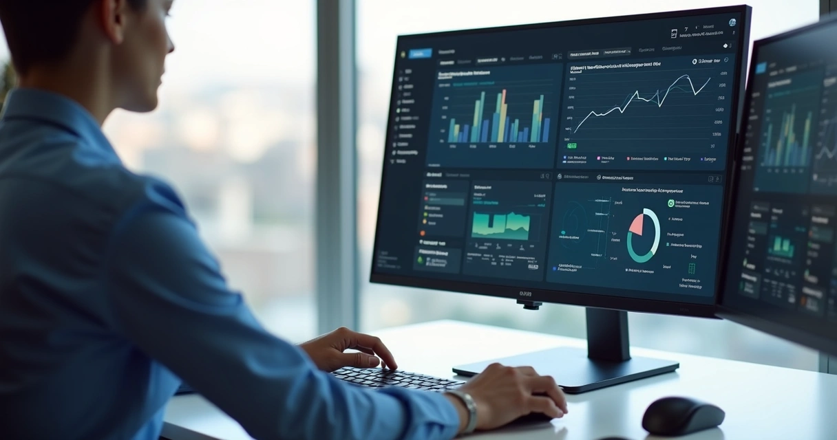 Profissional usando dashboard acessível com zoom e alto contraste 