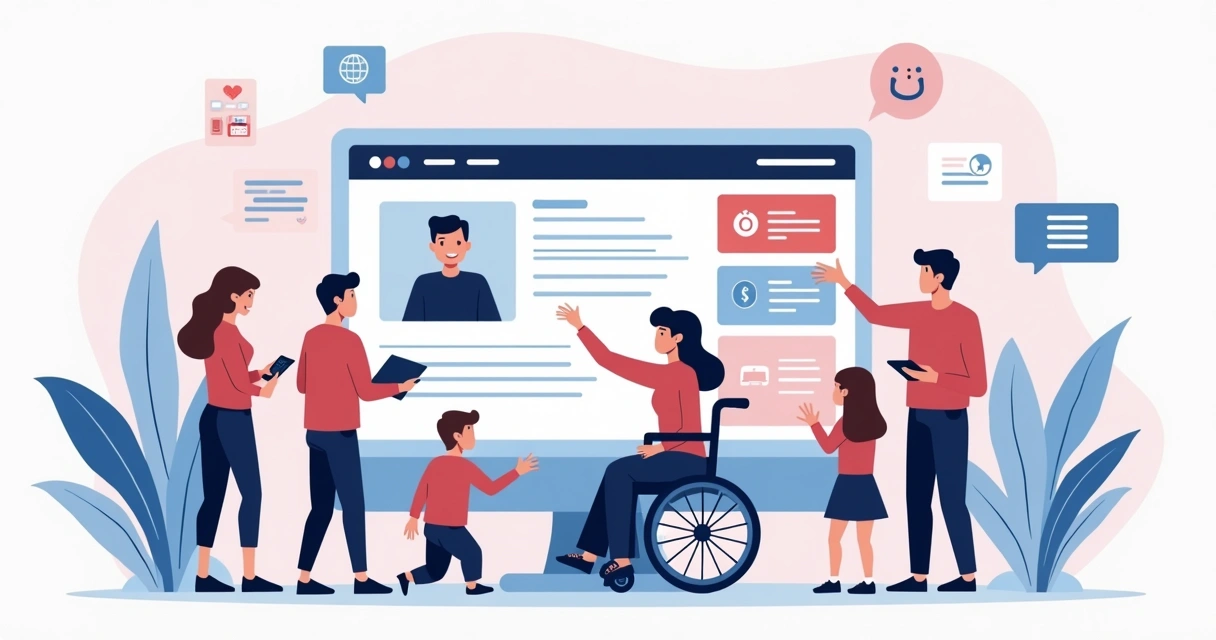 Elementos de acessibilidade digital em site, visitantes diversos 