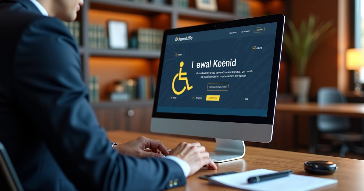 Pessoa usando notebook com recursos de acessibilidade e site jurídico na tela 