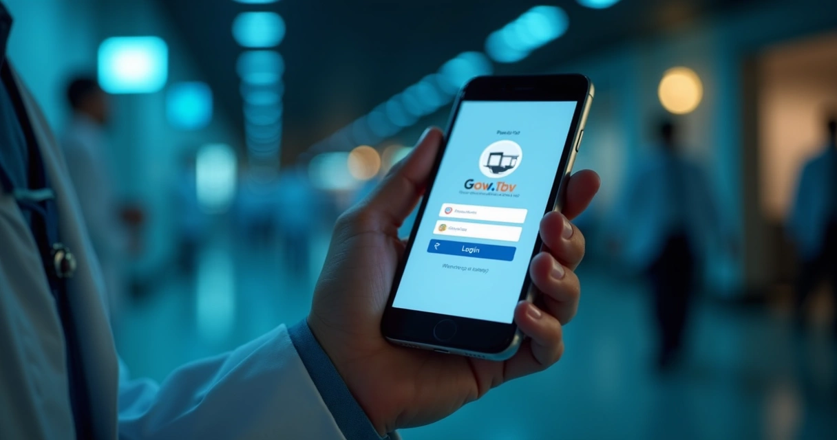 Tela de login Gov.br em celular de médico 