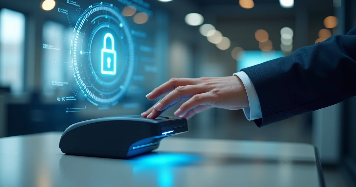 Acesso biométrico sendo realizado em leitor digital moderno 