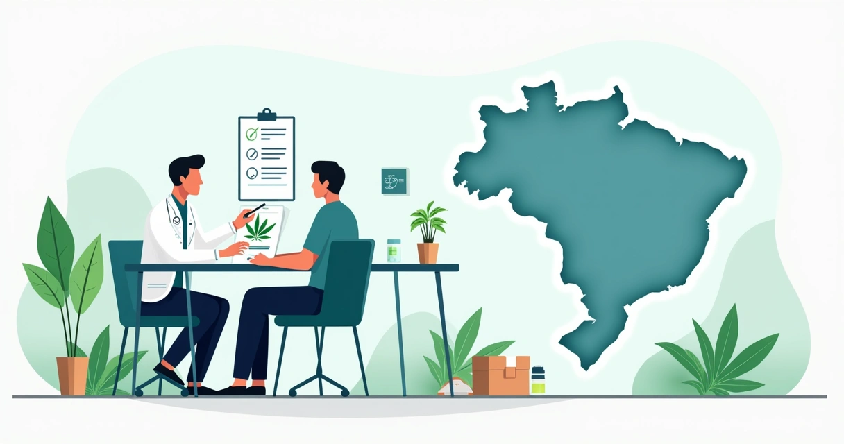 Ilustração de médico explicando acesso à cannabis medicinal para paciente no Brasil 