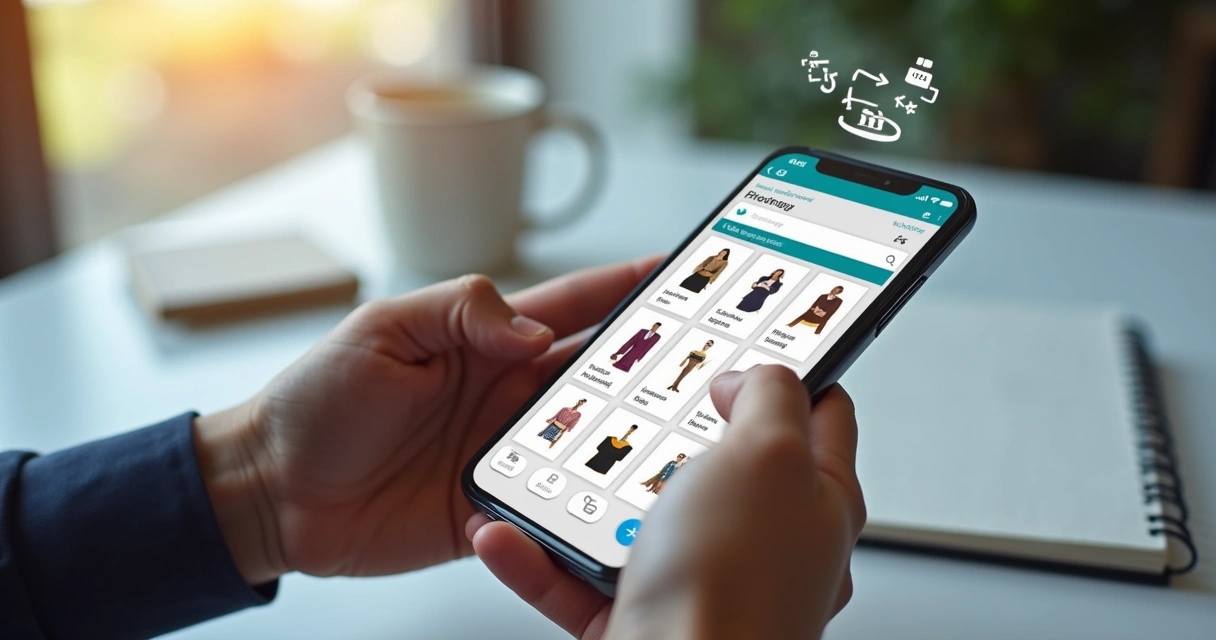 Pessoa usando catálogo digital no celular 