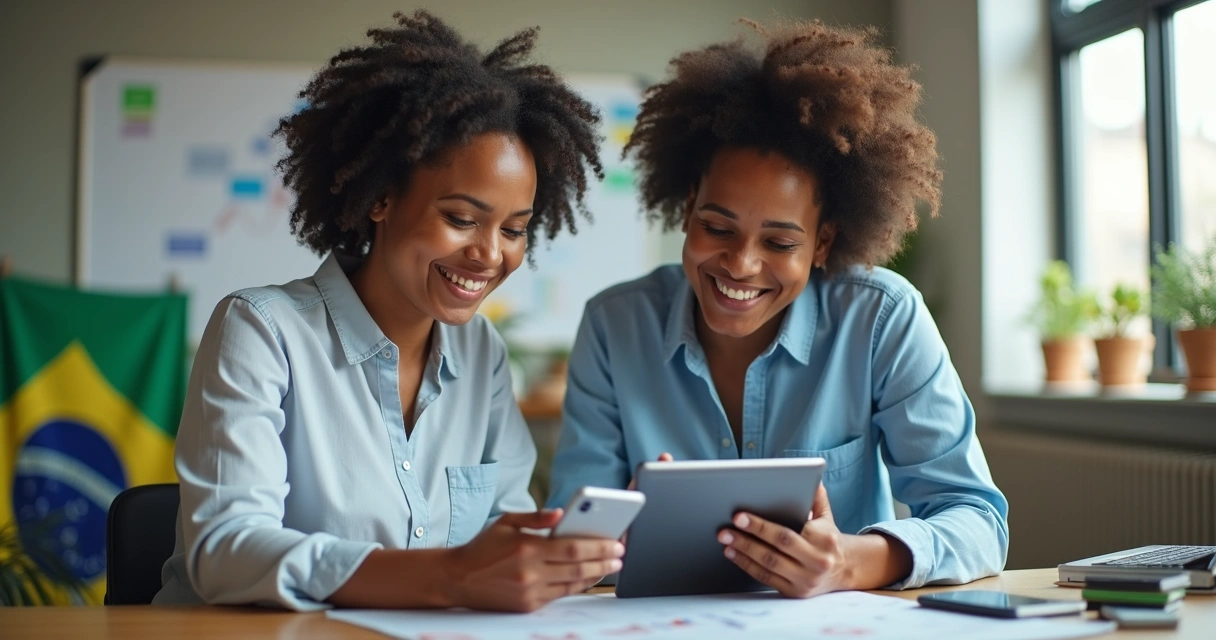 Equipe acessando plataforma política por tablet e celular