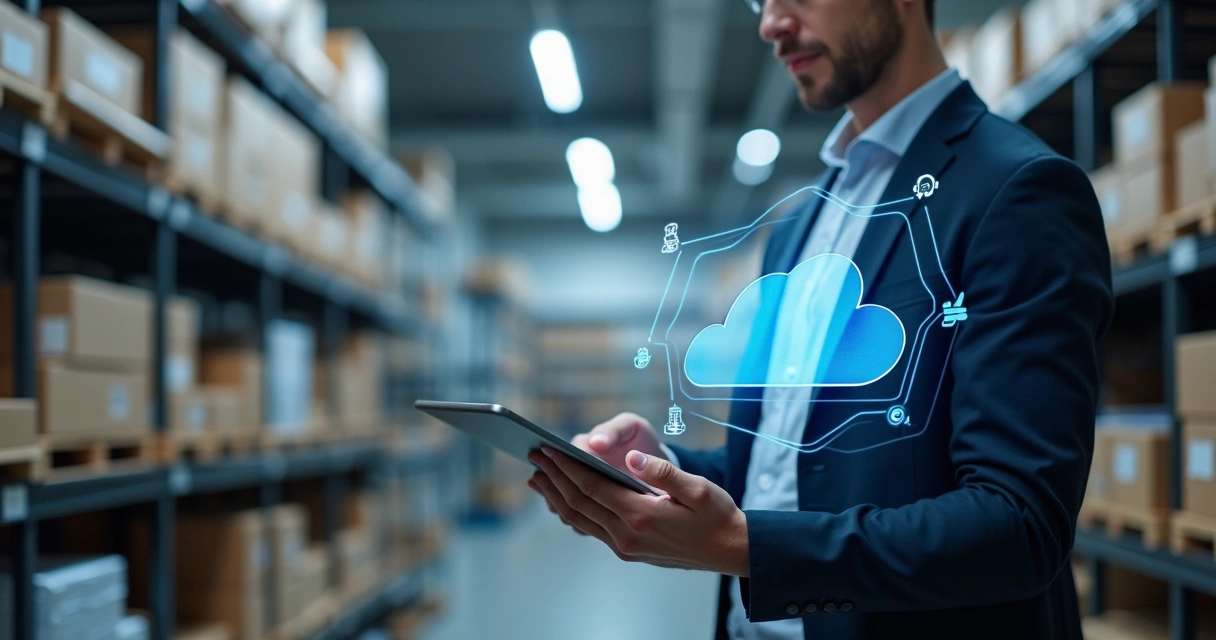 Gestor acessando ERP em nuvem pelo tablet