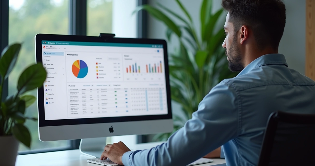 Empresário brasileiro usando computador para acessar serviço digital 