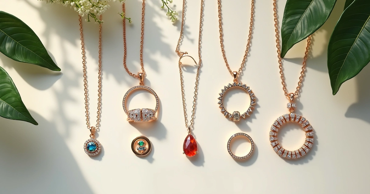 Pulseiras e colares com cristais coloridos pequenos alinhados sobre superfície clara 