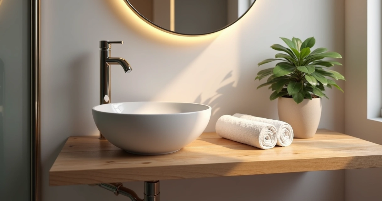 Detalhes modernos e compactos em lavabo pequeno 
