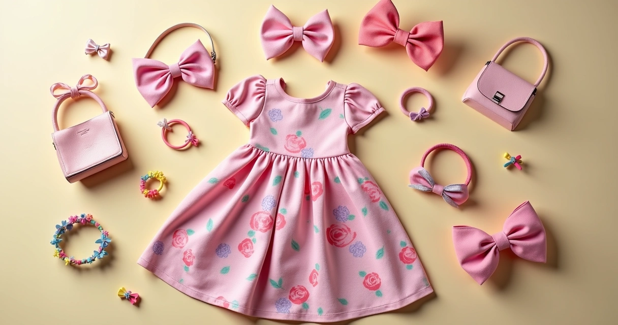 Acessórios infantis como tiaras, bolsas e pulseiras coloridas 