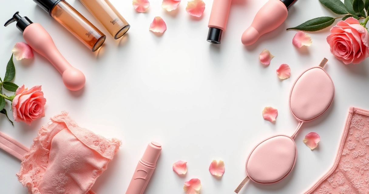 Acessórios sensuais organizados sobre mesa branca 