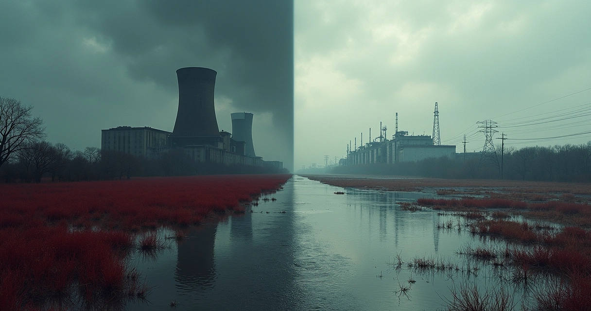 Representação artística dos acidentes nucleares de Chernobyl e Fukushima