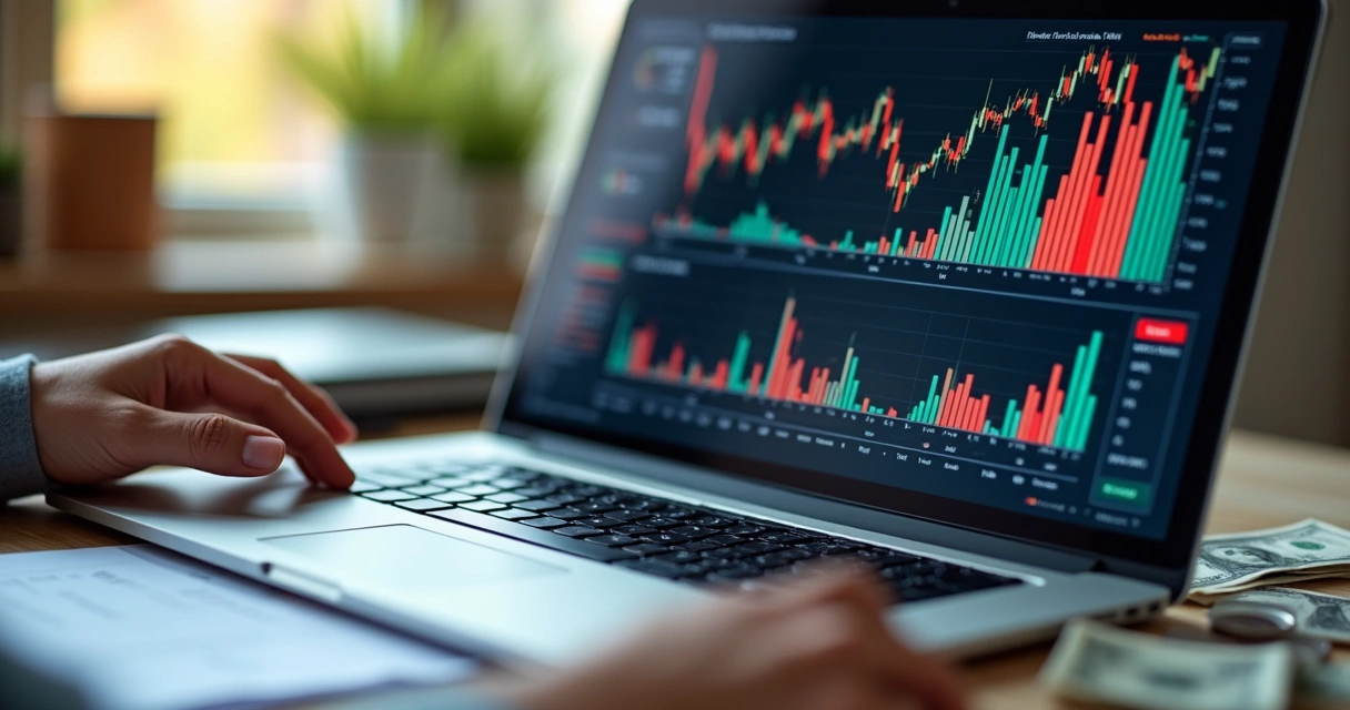 Gráfico de ações fracionárias com pequenos valores em um notebook 
