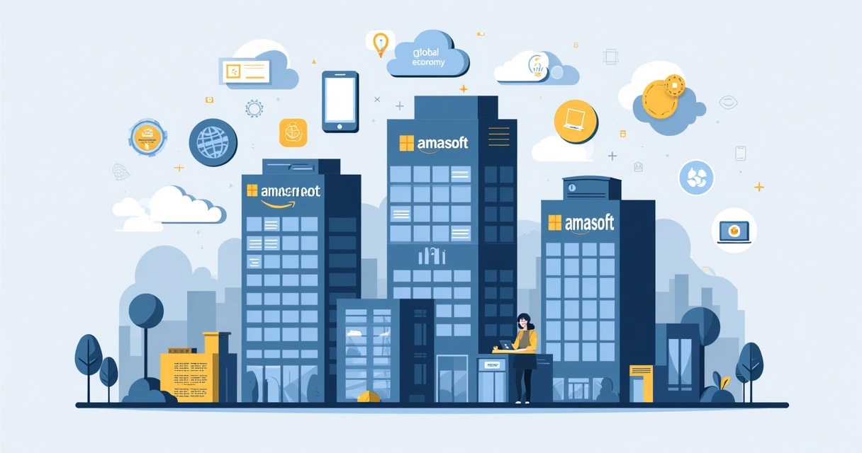 Ilustração de Microsoft e Amazon representando oportunidades de investimento 