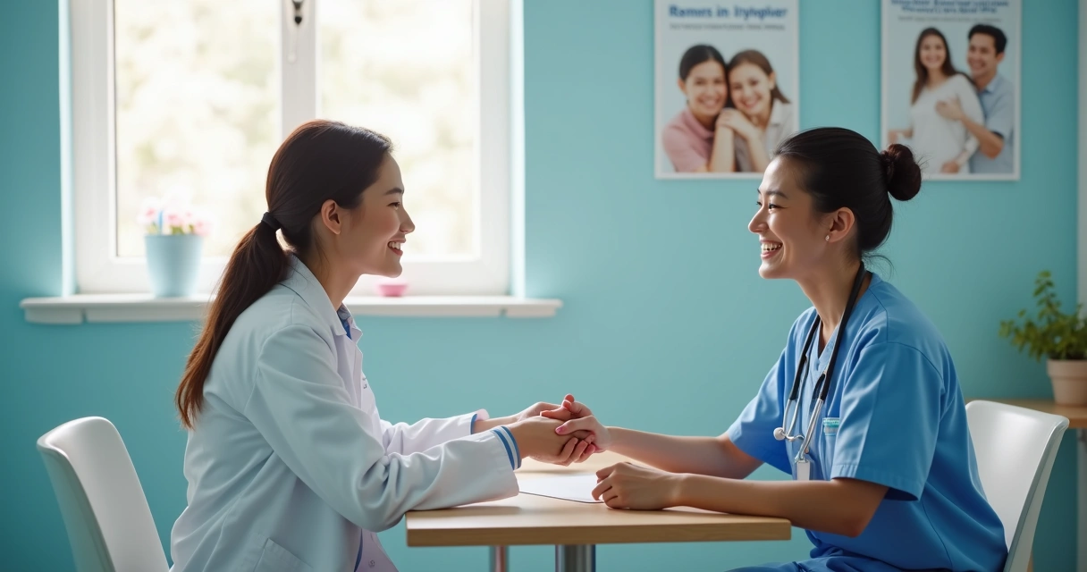 Profissional de saúde confortando paciente em consulta de IST