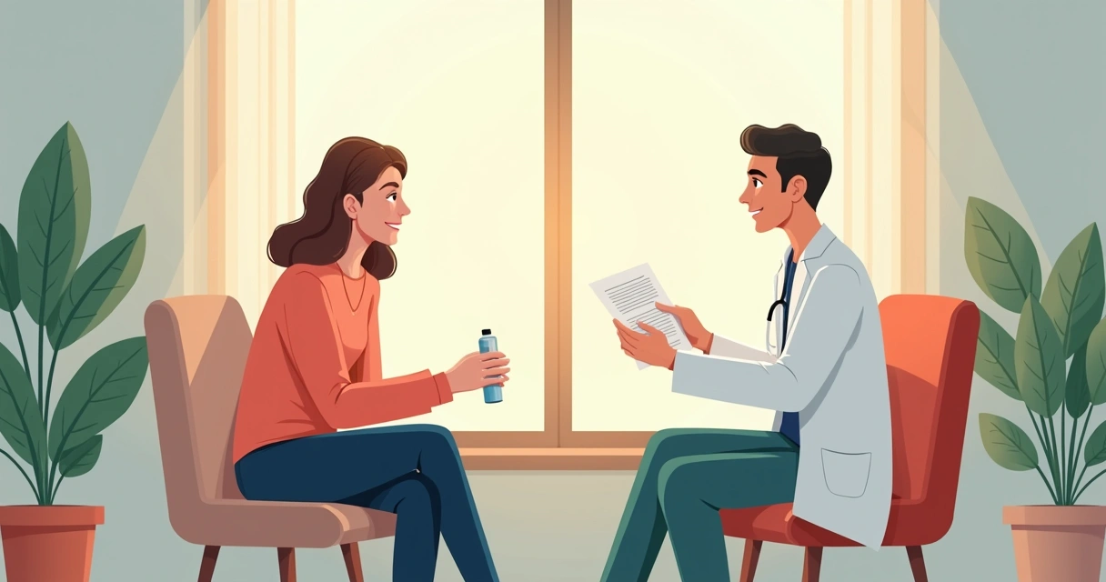 Interpretação dos testes de diagnóstico de HIV em novos pacientes 3 Profissional de saúde entregando resultado a paciente em sala reservada, ambos sentados e conversando.