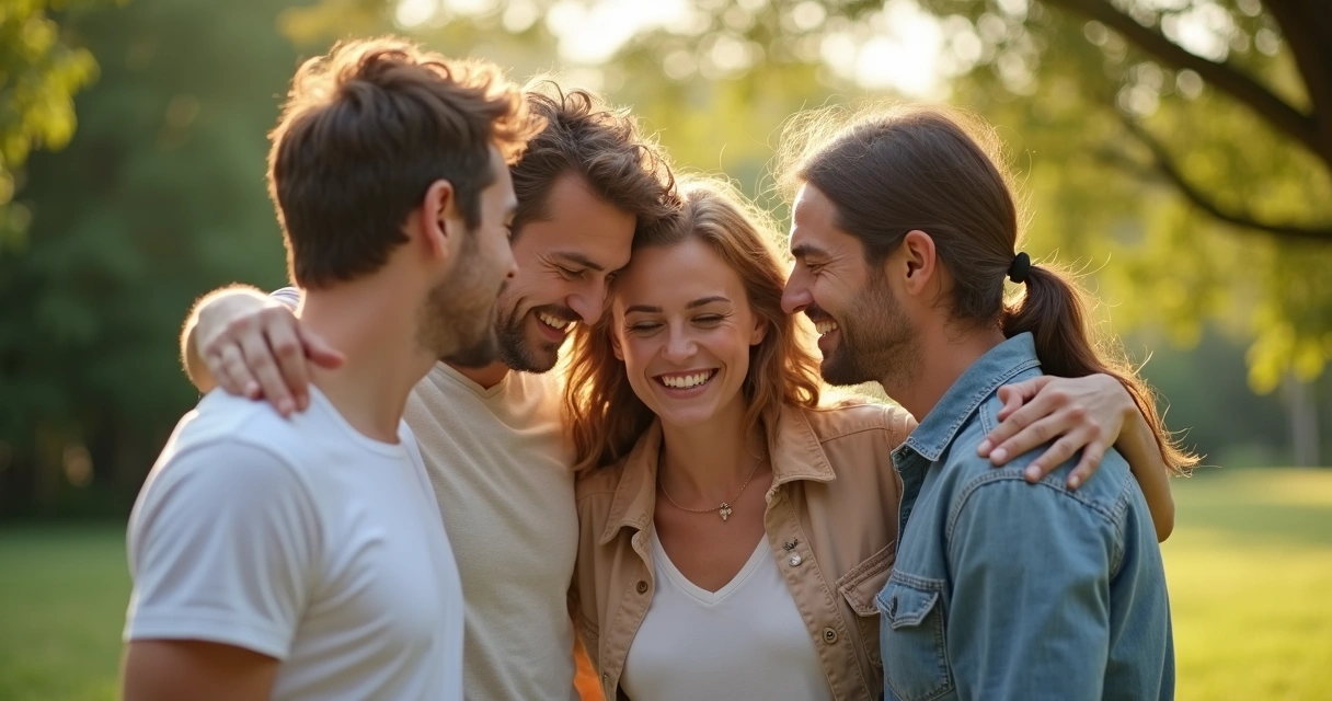Amigos sorrindo e se apoiando mutuamente 