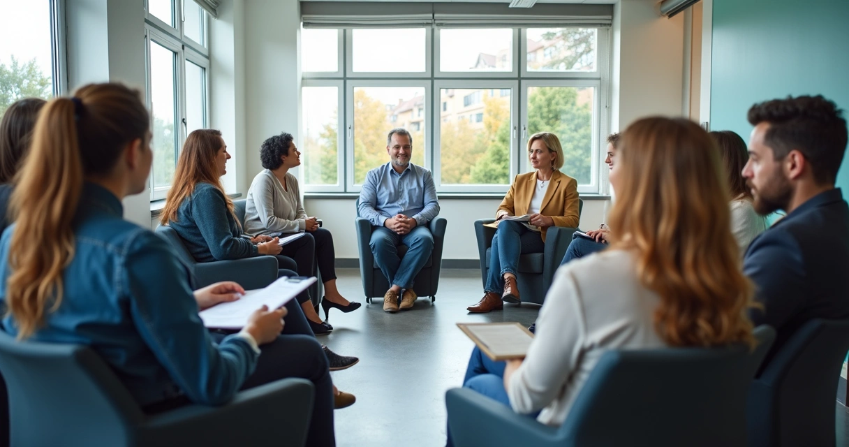 Equipe reunida em acolhimento institucional 
