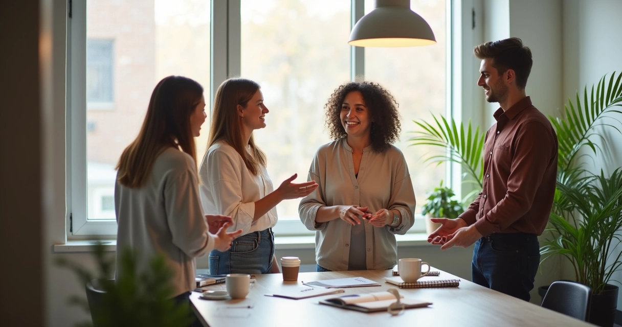 Time acolhendo novo colaborador em ambiente de trabalho