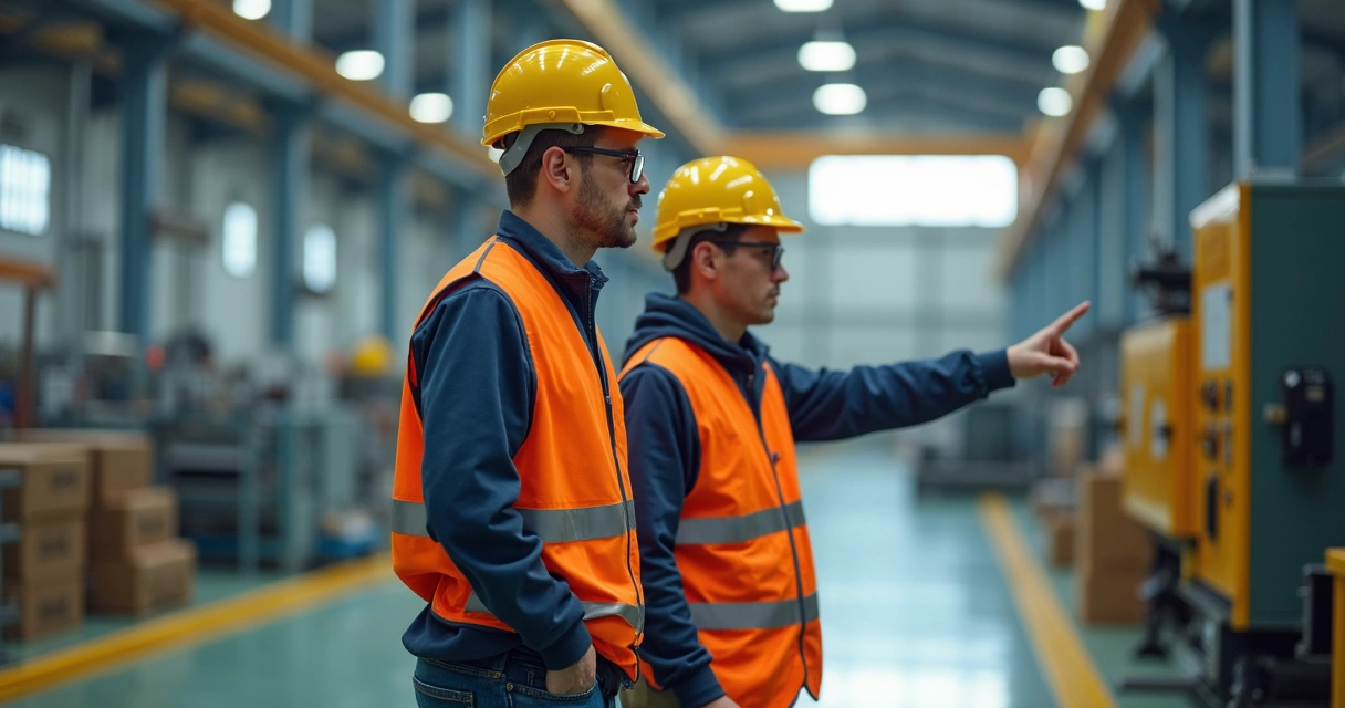Supervisor acompanha novo colaborador na área industrial