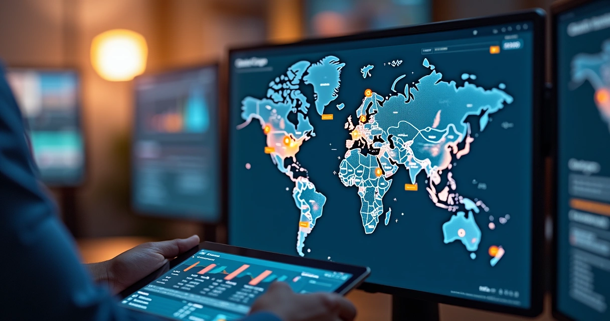 Tela de computador com mapa mostrando rotas de embarque em tempo real 