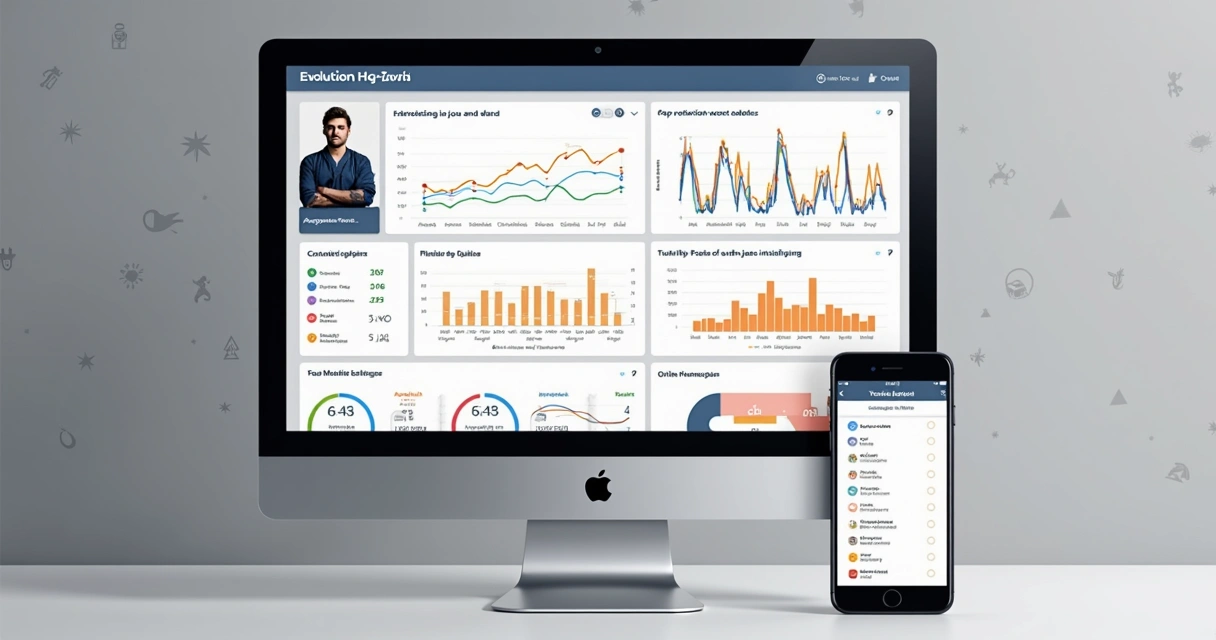 Painel de evolução de aluno de Jiu-Jitsu com gráficos e estatísticas digitais 