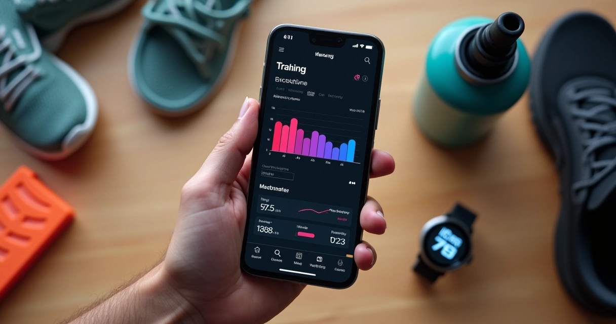 Tela de smartphone exibindo gráficos de evolução de treino