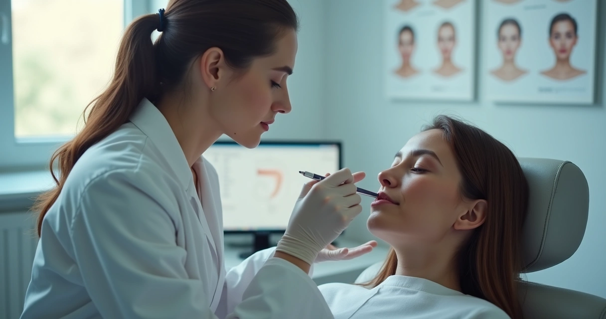 Médica acompanhando paciente após procedimento estético facial 