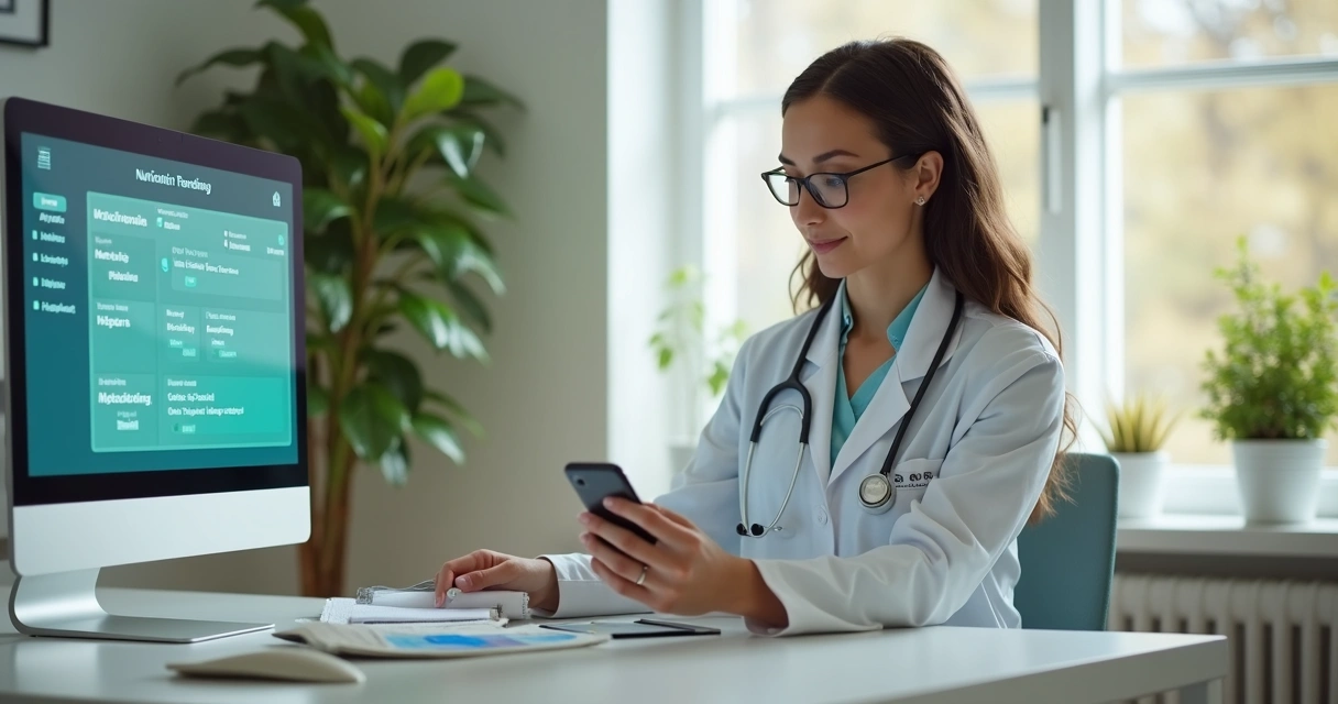 Nutricionista enviando lembrete por aplicativo a paciente 