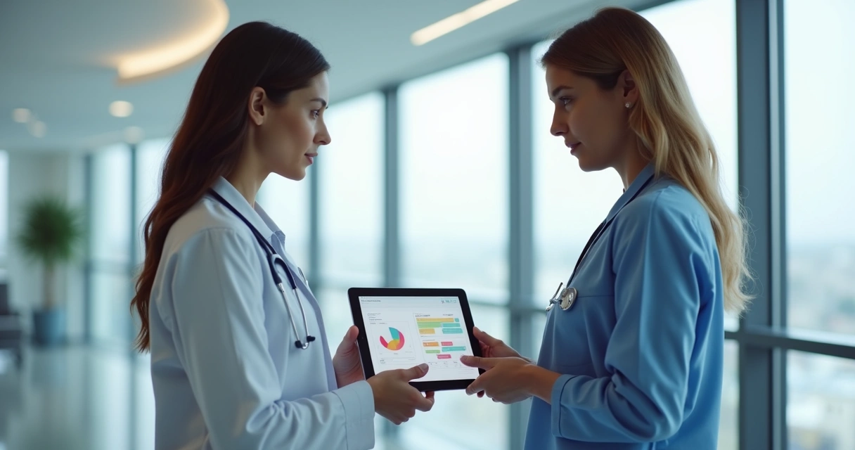 Nutricionista usando tablet durante consulta com paciente 