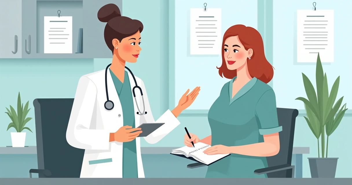 Conceitos práticos sobre diagnóstico e tratamento da tuberculose 5 Enfermeira acompanhando rotina de paciente em tratamento para tuberculose, verificando anotações em prontuário
