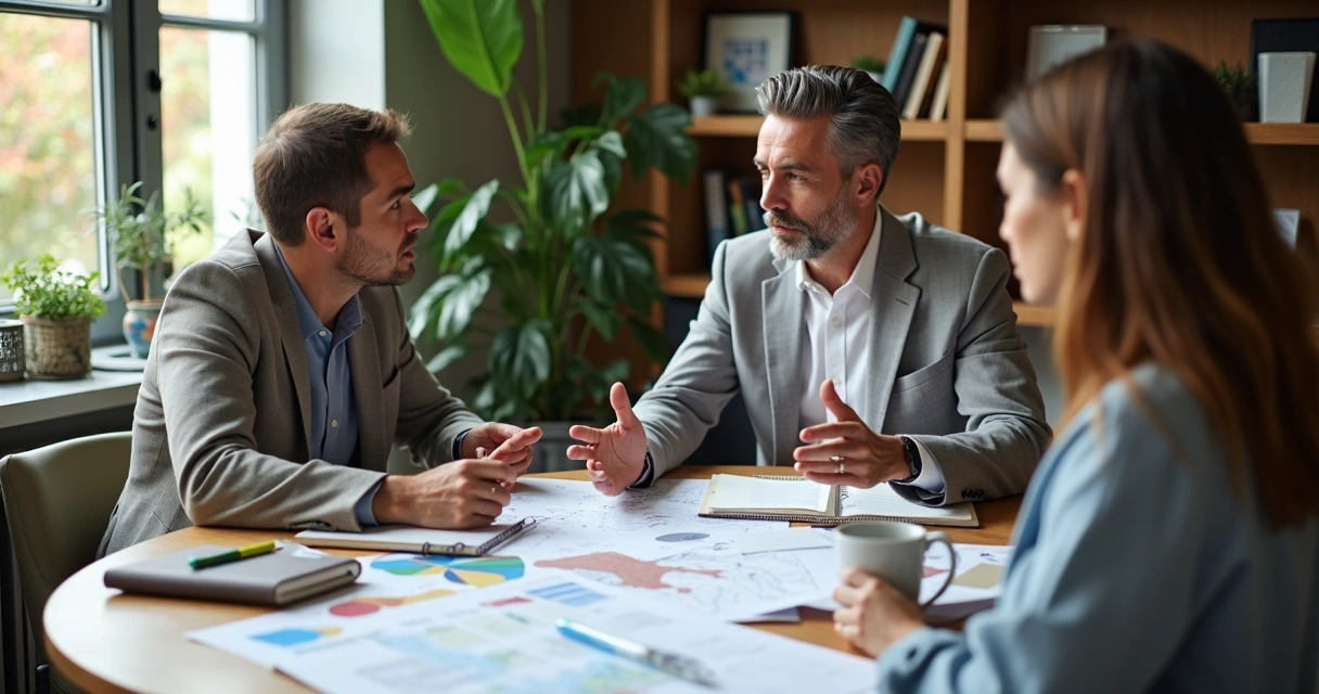 Mentor e mentorado revisando mapas financeiros juntos