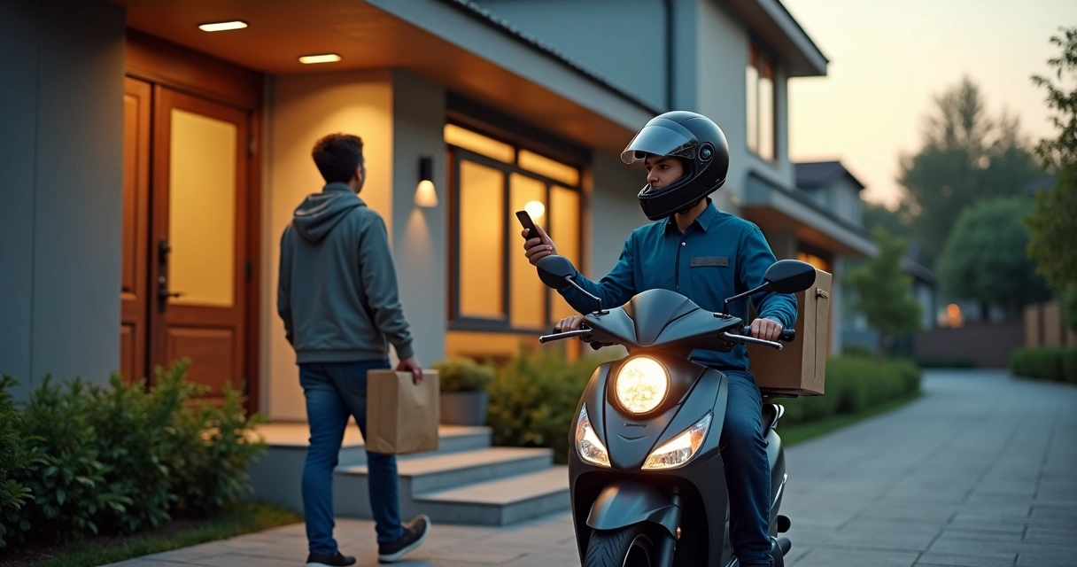 Entregador de delivery conferindo lista após entrega