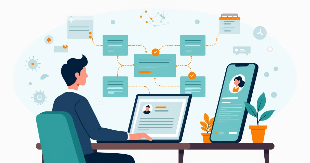 Dashboard de acompanhamento pós-venda automatizado com cliente recebendo mensagens no celular 
