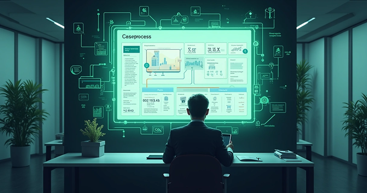 Interface digital acompanhando andamento do processo judicial em gráficos e notificações