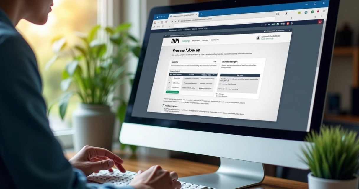 Pessoa acompanhando processo de registro de marca no site do INPI 