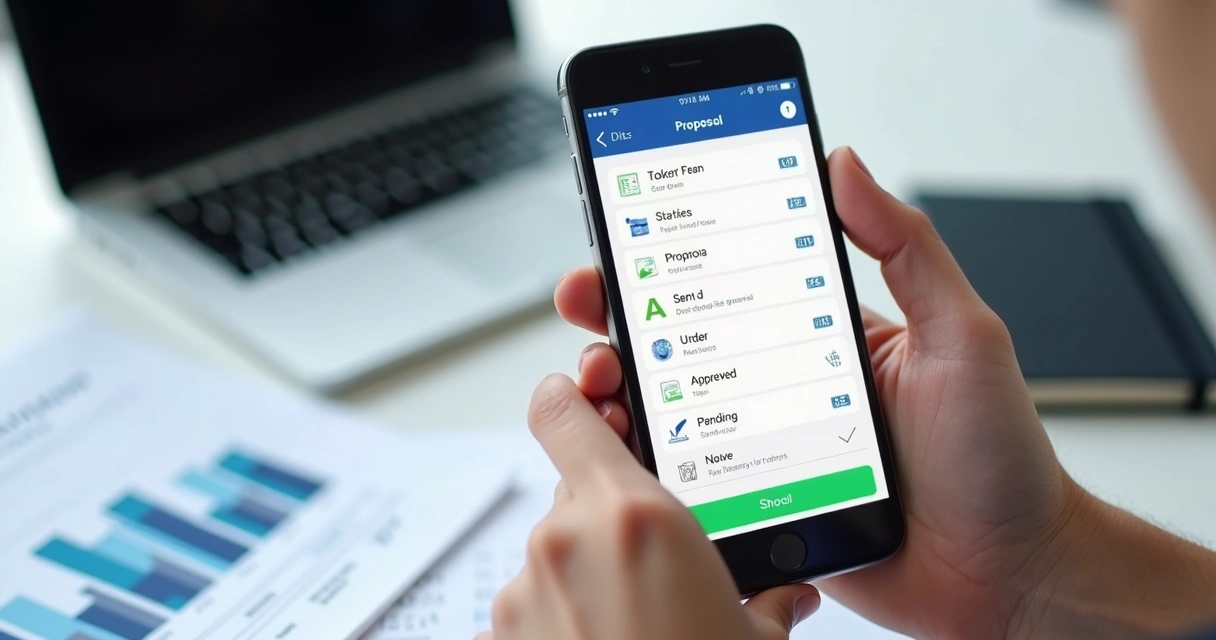 Tela de celular com status de propostas comerciais 