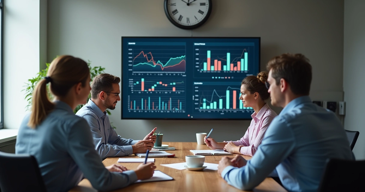 Reunião acompanhando resultados de negócio pequeno 