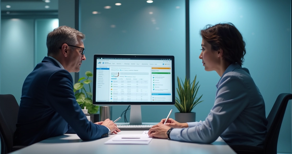 Gestor acompanhando vendedor em análise de CRM